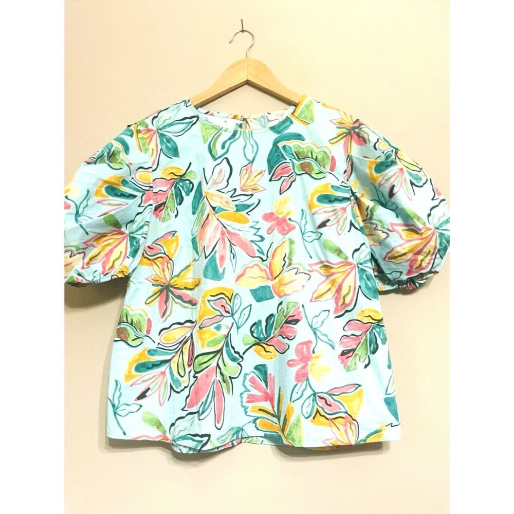 Easel Top Blouse Shirt Women’s MED Balloon Sleeves Print Floral Design Boho